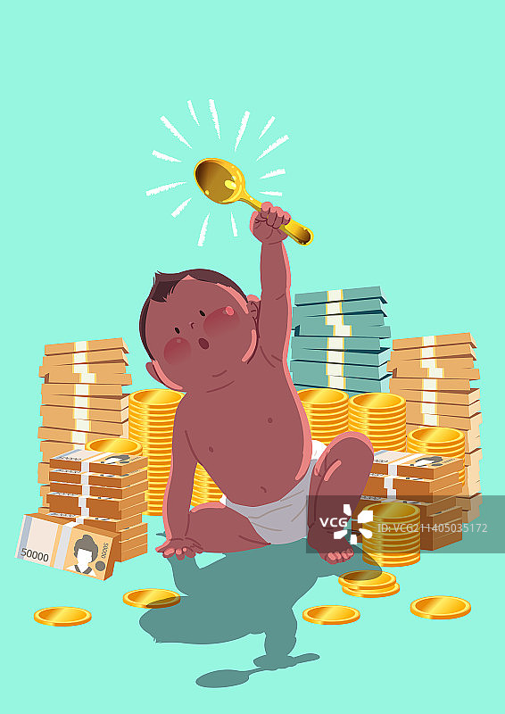 金色勺子、财富、男孩、勺子、金钱图片素材