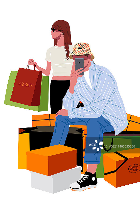 奢华消费情侣智能手机购物袋购物图片素材