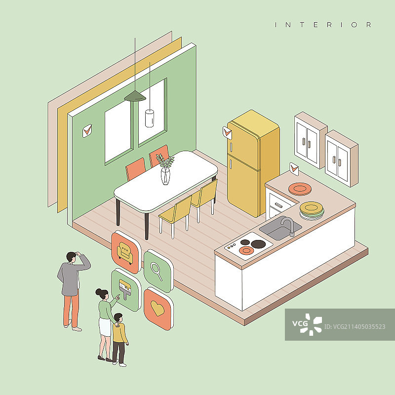 室内设计师手机App施工现场房屋家具搬迁布置2.5D图片素材