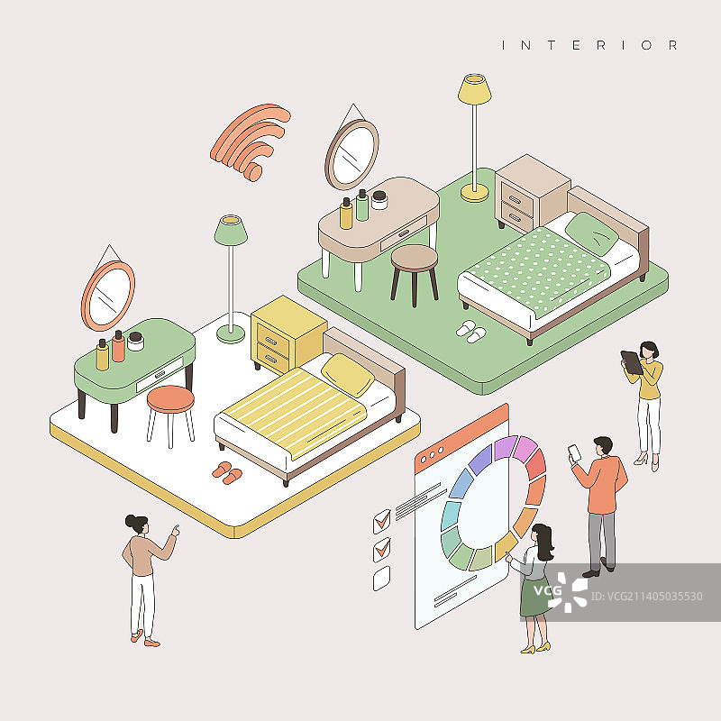 室内设计师手机App施工现场房屋家具搬迁布置2.5D图片素材