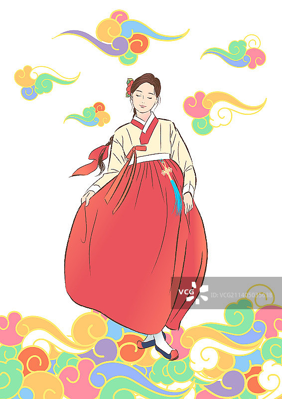 韩服女子与韩国传统文化花纹图片素材