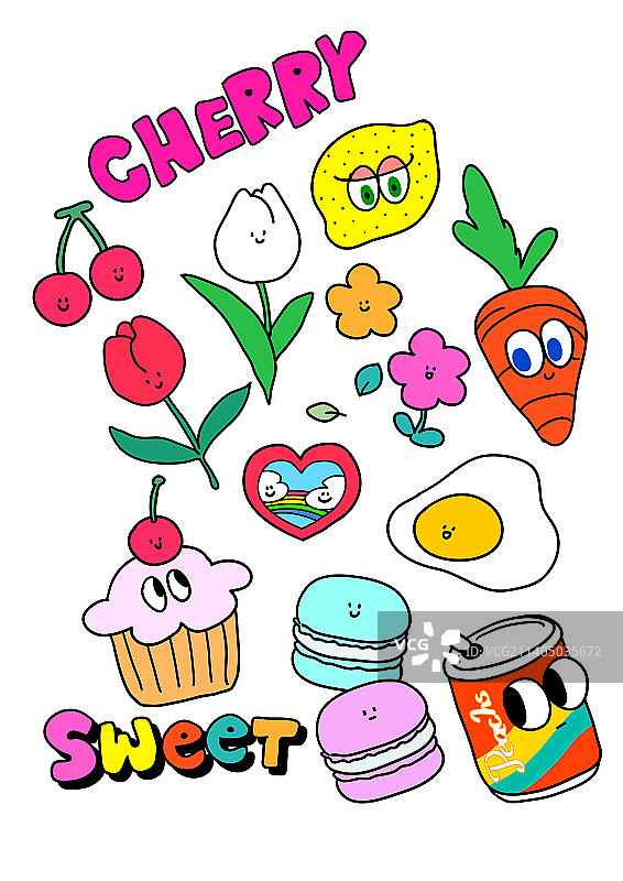 贴纸图案线条艺术复古风格角色图片素材