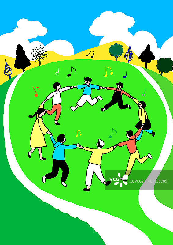 节日，人们，圆圈舞，欢乐，相聚，公园图片素材