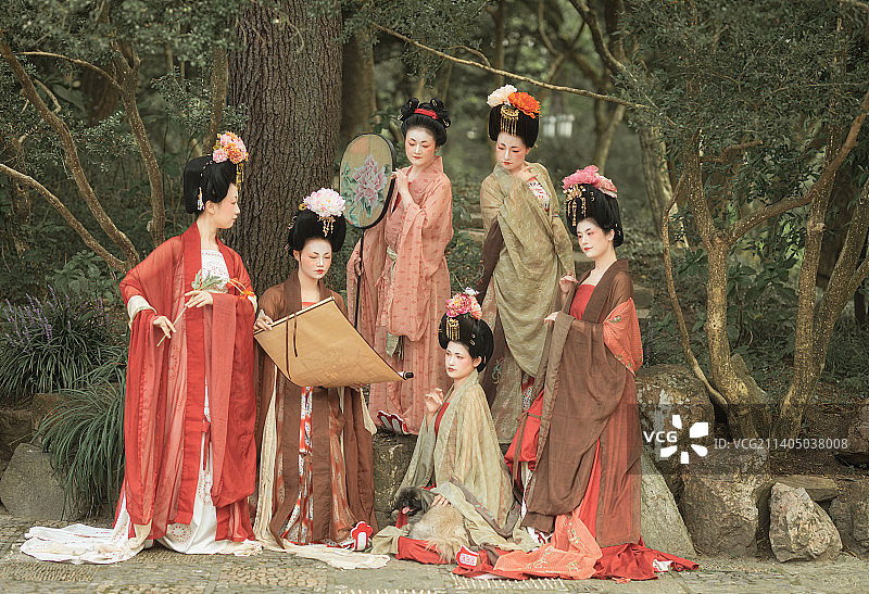 簪花仕女图图片素材