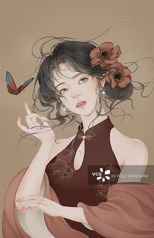 工笔古风美女插画图片素材