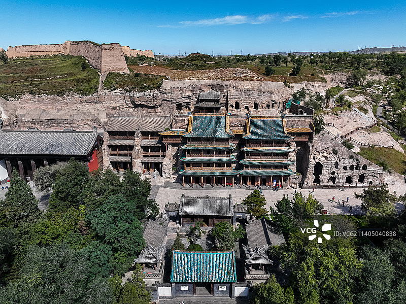 山西云冈石窟建筑风光航拍图片素材