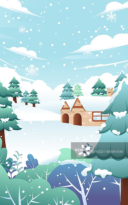 二十四节气大雪户外雪地景色矢量插画图片素材