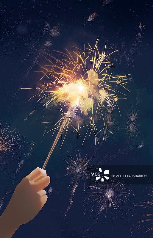 夜间手持火花的特写镜头图片素材