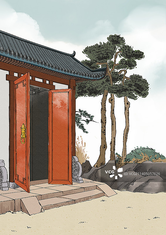 古风场景大门门口图片素材