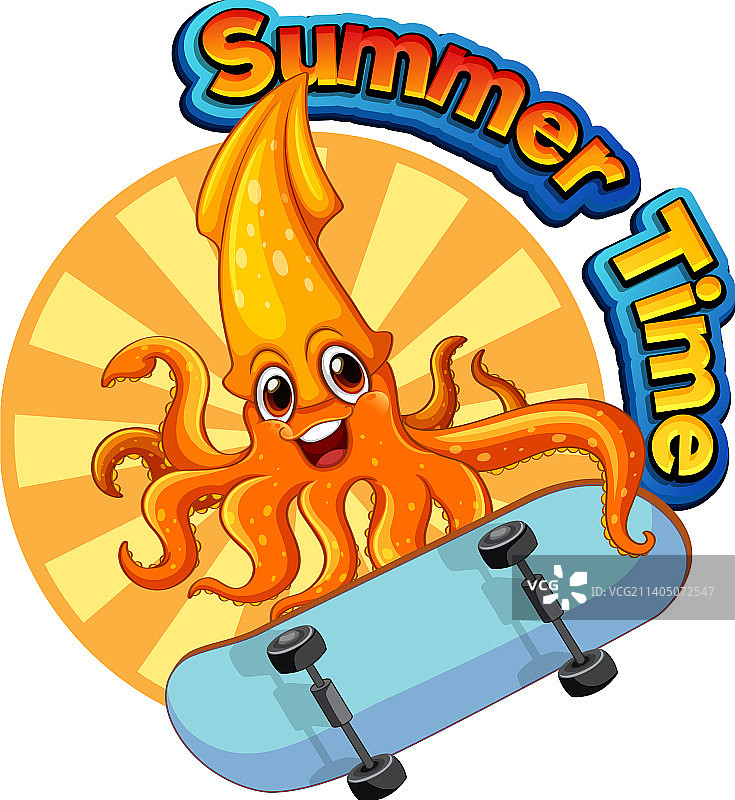 夏季主题与卡通鱿鱼图片素材