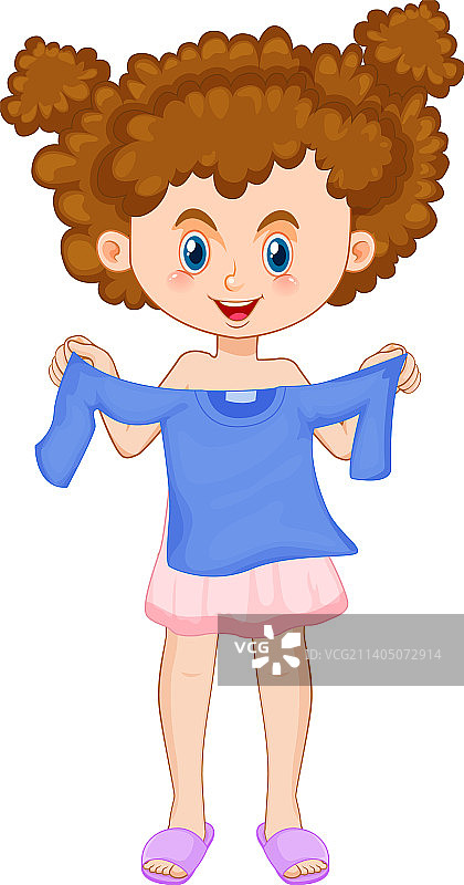 女孩在白色背景上捡起裙子图片素材