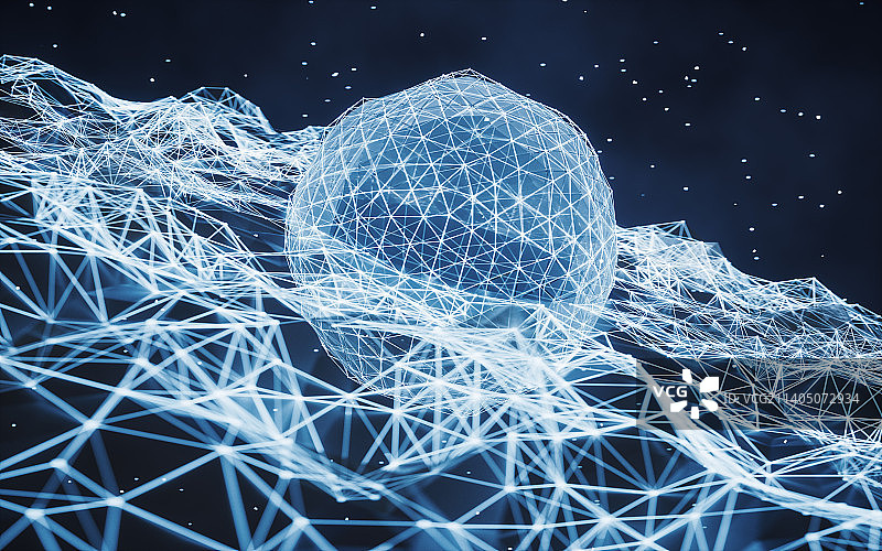 蓝色数字科技球体3D渲染图片素材