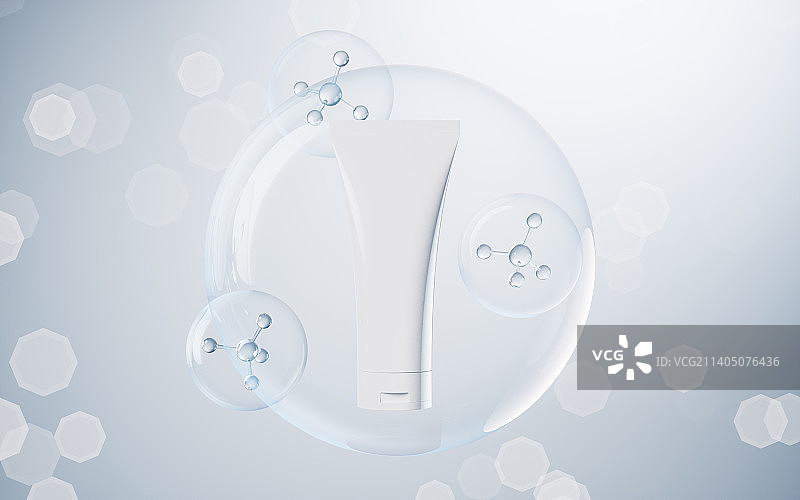 护肤品与蓝色背景3D渲染图片素材