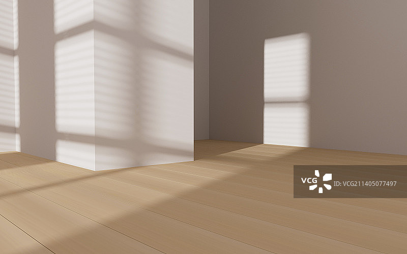 木地板空房间3D渲染图片素材
