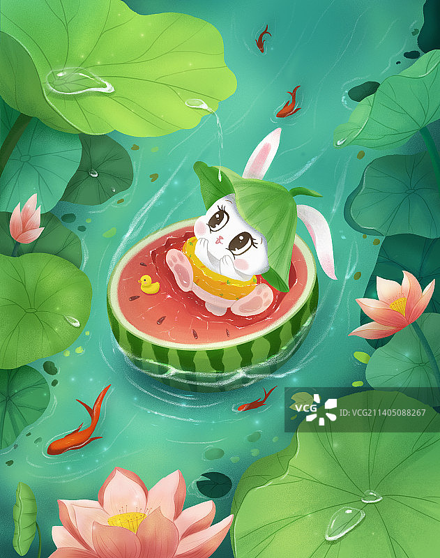 荷塘小兔子图片素材