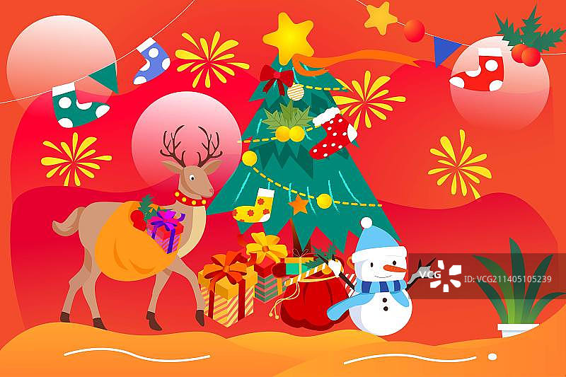 卡通节日双旦节双十一双十二圣诞节元旦节平安夜年货节购物促销电商扁平矢量插画图片素材