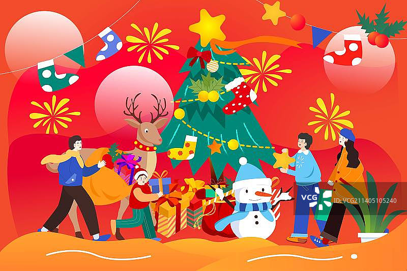 卡通节日双旦节双十一双十二圣诞节元旦节平安夜年货节购物促销电商扁平矢量插画图片素材