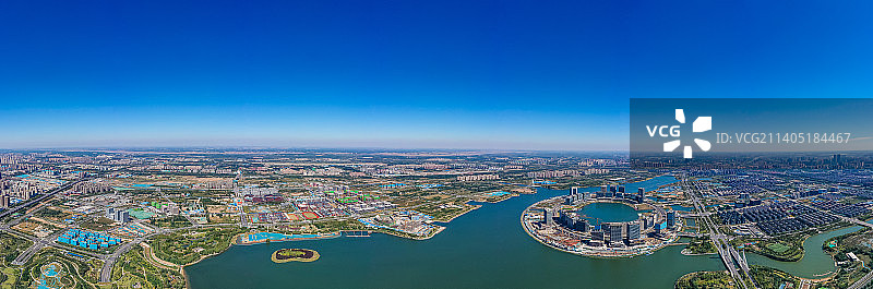 航拍河南郑州郑东新区北龙湖金融岛图片素材