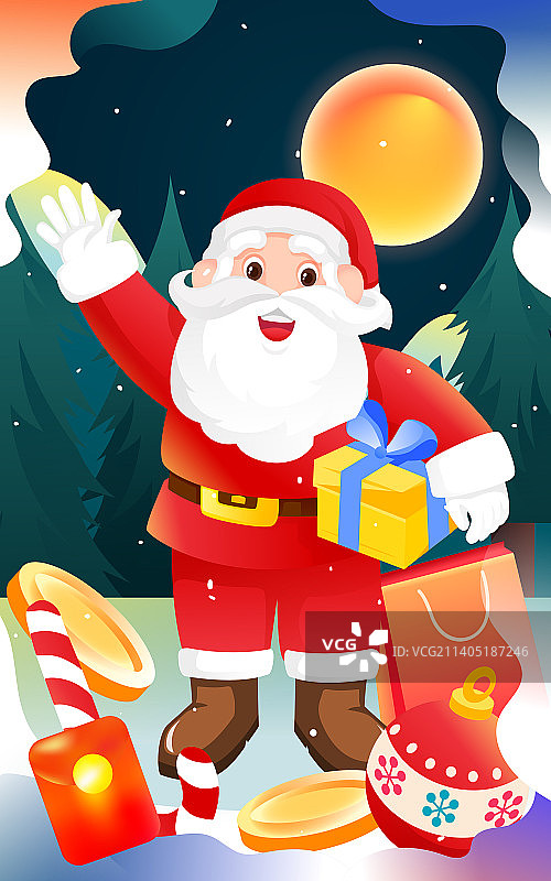 圣诞节圣诞老人送礼物平安夜快乐矢量插画图片素材