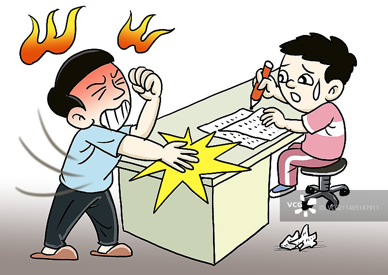 辅导儿子作业气到拍桌子导致骨折图片素材