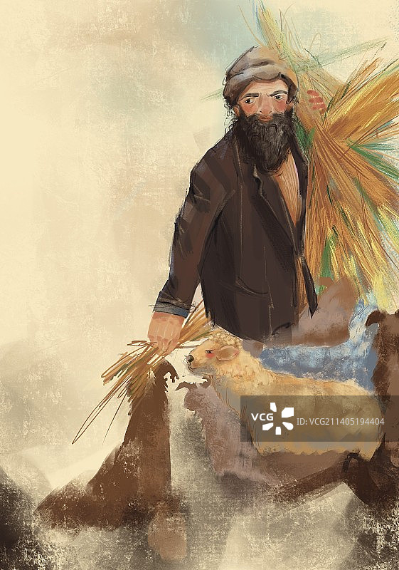 老人牧羊图片素材