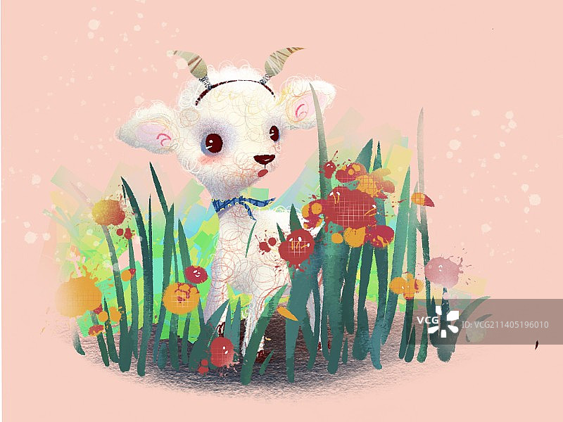 花丛中的小羊图片素材