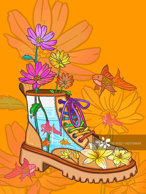 创意马丁靴手绘插画图片素材