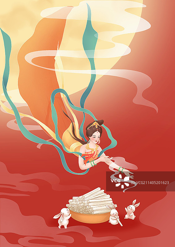 中秋嫦娥玉兔主题灯芯糕促销海报设计图片素材