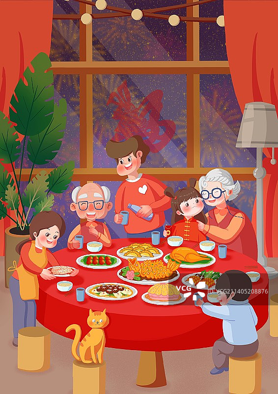 商业插画|新年味道系列年夜饭插画图片素材