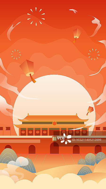 国庆节天安门国潮扁平矢量背景插画图片素材