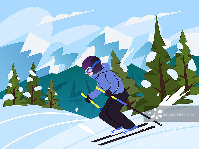 一个人在雪地上滑雪图片素材