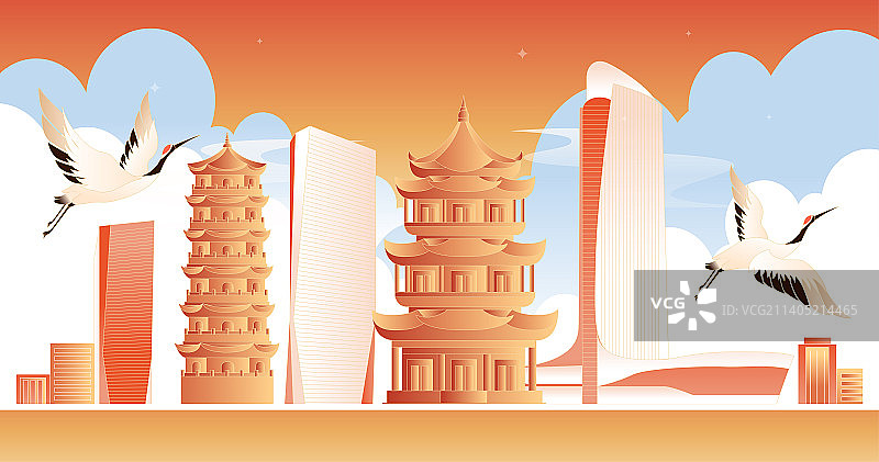 漳州城市天际线卡通插画图片素材