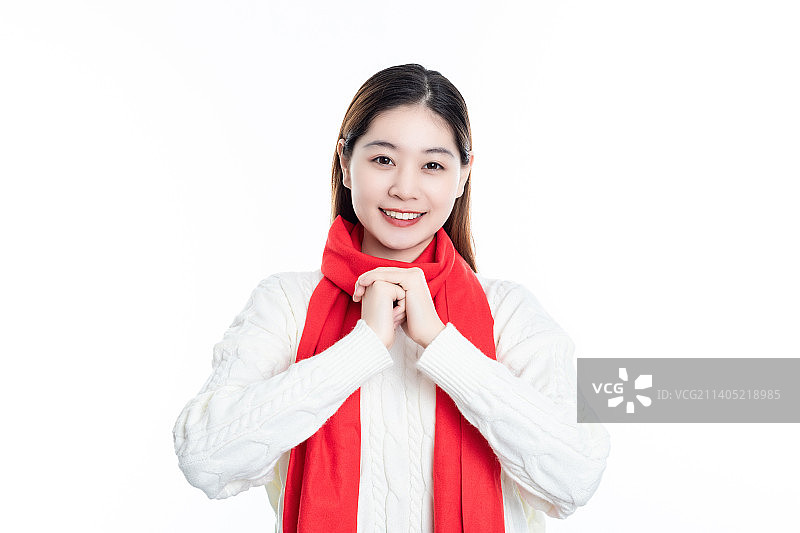 春节概念拜年祝贺的中国美女图片素材