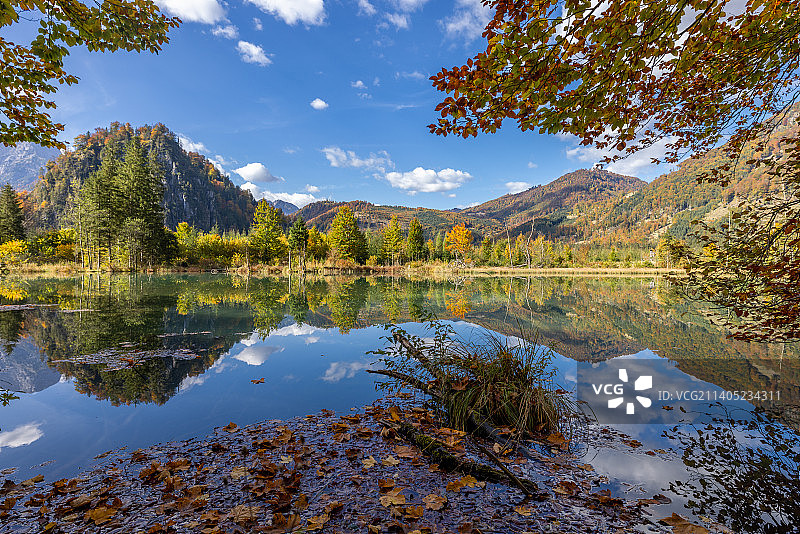 奥地利阿尔姆湖湖泊树木风光图片素材