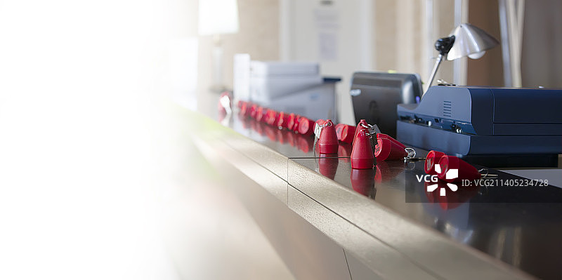 阳光下拿着红色钥匙的酒店接待员图片素材