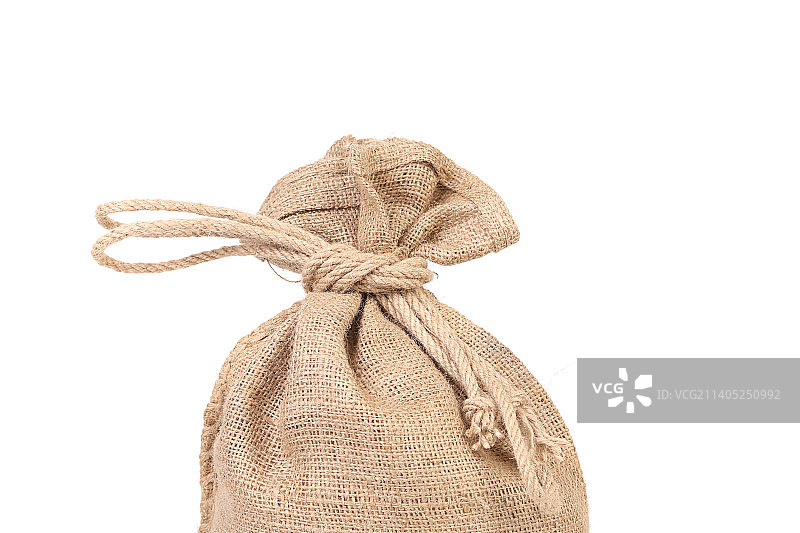 白色背景下的麻布袋特写图片素材