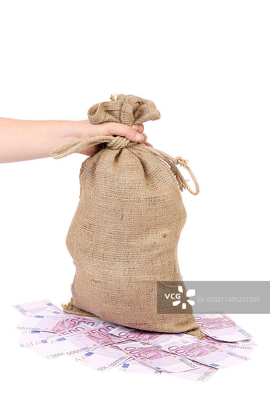 手持麻袋，白色背景图片素材