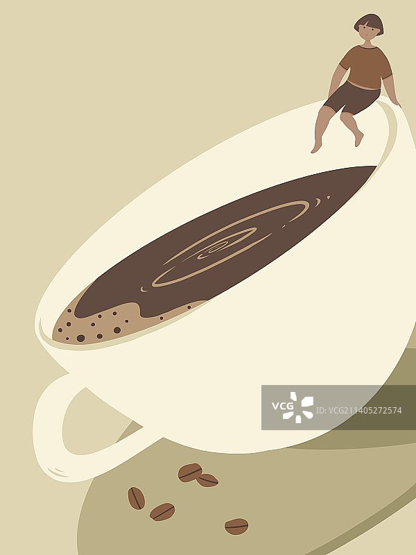 坐在咖啡杯上的小女孩图片素材