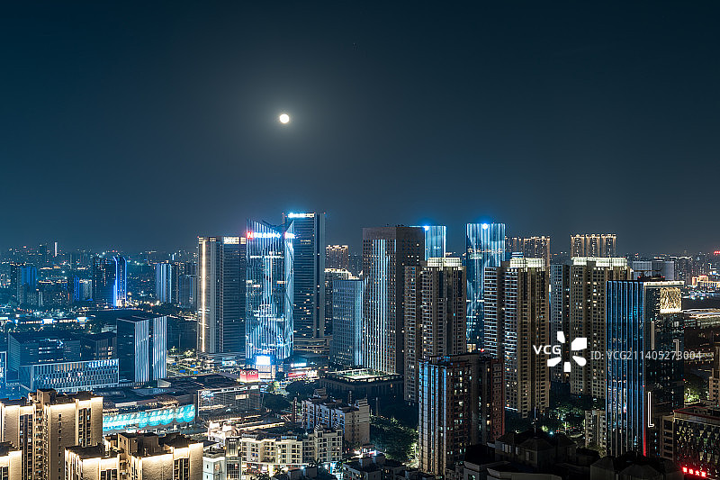 广东省大湾区佛山市南海区金融高新区天际线夜景—佛山千灯湖夜景图片素材