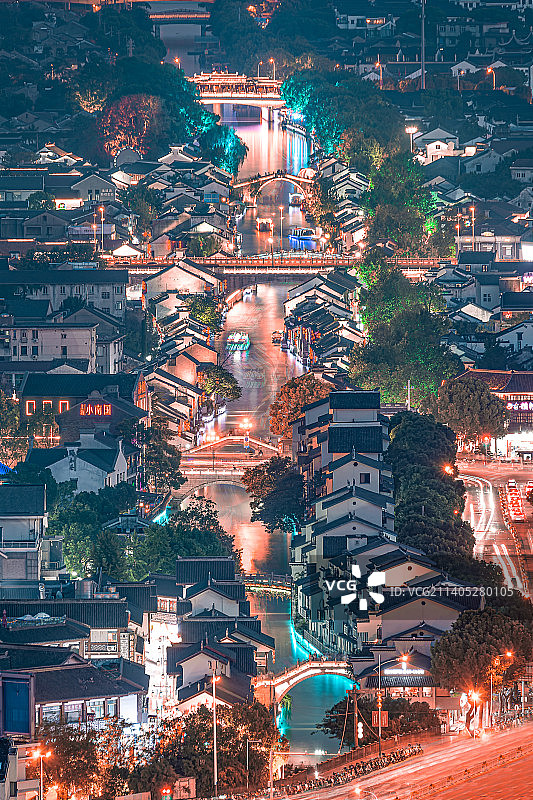 国庆假期江苏无锡古运河南长街夜景图片素材