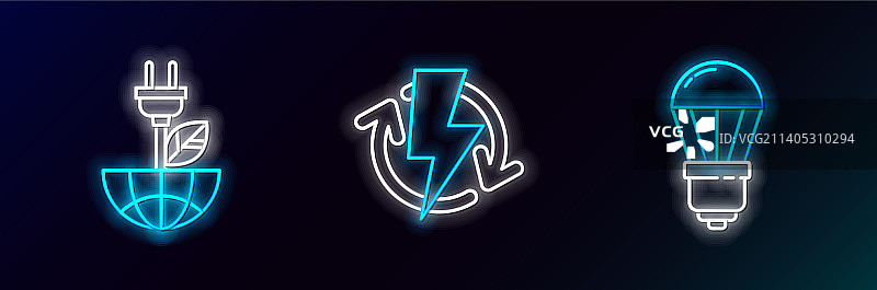 线条、LED灯泡、节能插头图片素材