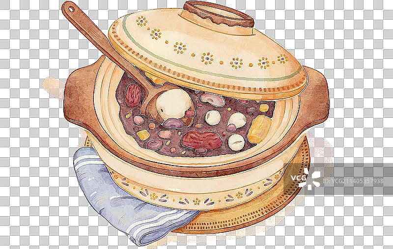 手绘水彩治愈系砂锅粥腊八粥图片素材