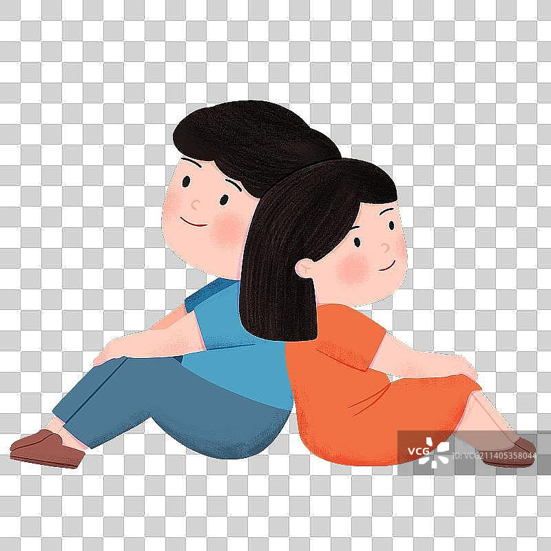 扁平肌理风可爱的情侣背靠背坐在地上图片素材