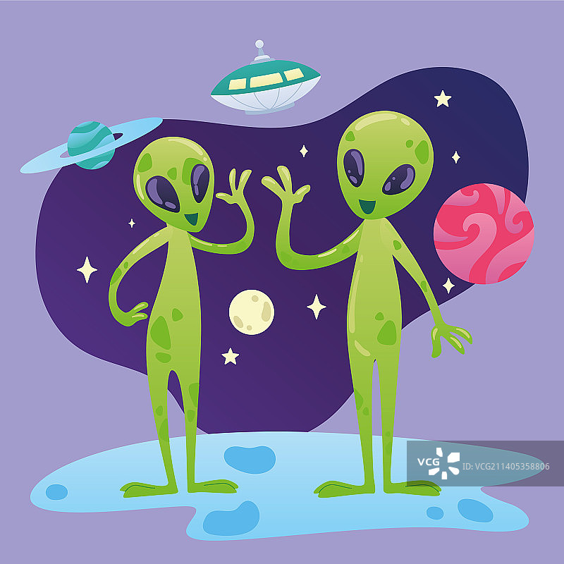 一对绿色可爱快乐的外星人图片素材