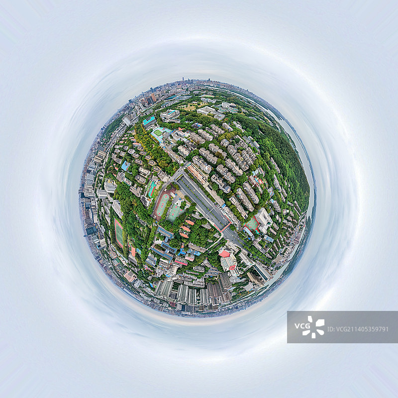航拍武汉大学校园720度球形全景图图片素材