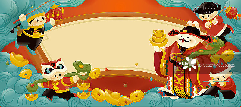 兔年春节财神爷招财童子图片素材