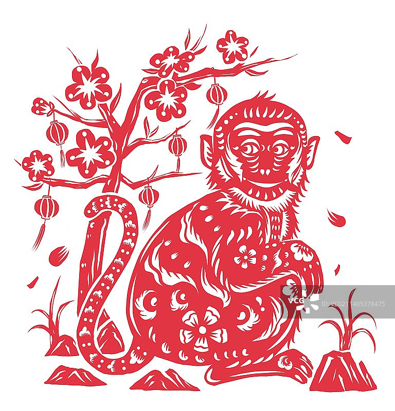 十二生肖剪纸猴图片素材