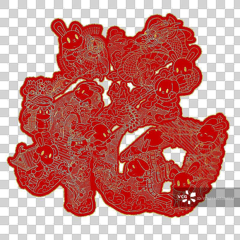 兔年春节年俗拜年跨年福字年画图片素材