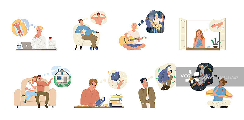 梦想人物扁平彩色图标合集图片素材