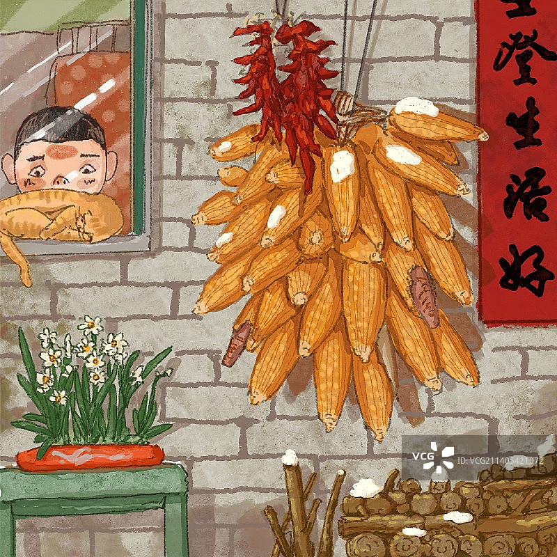 绘本故事大年初一雪停了图片素材